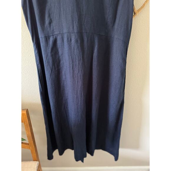 NWT J Jill Love Linen Navy Blue Shirt Dress Button Front Tie Pockets Midi XL - Picture 11 of 13